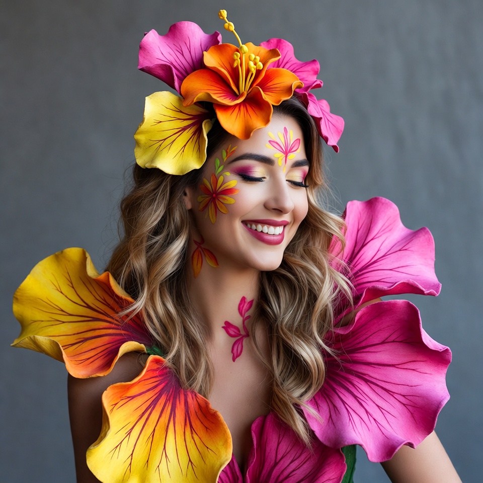Woman in hibiscus flower costume Woman in hibiscus flower costume