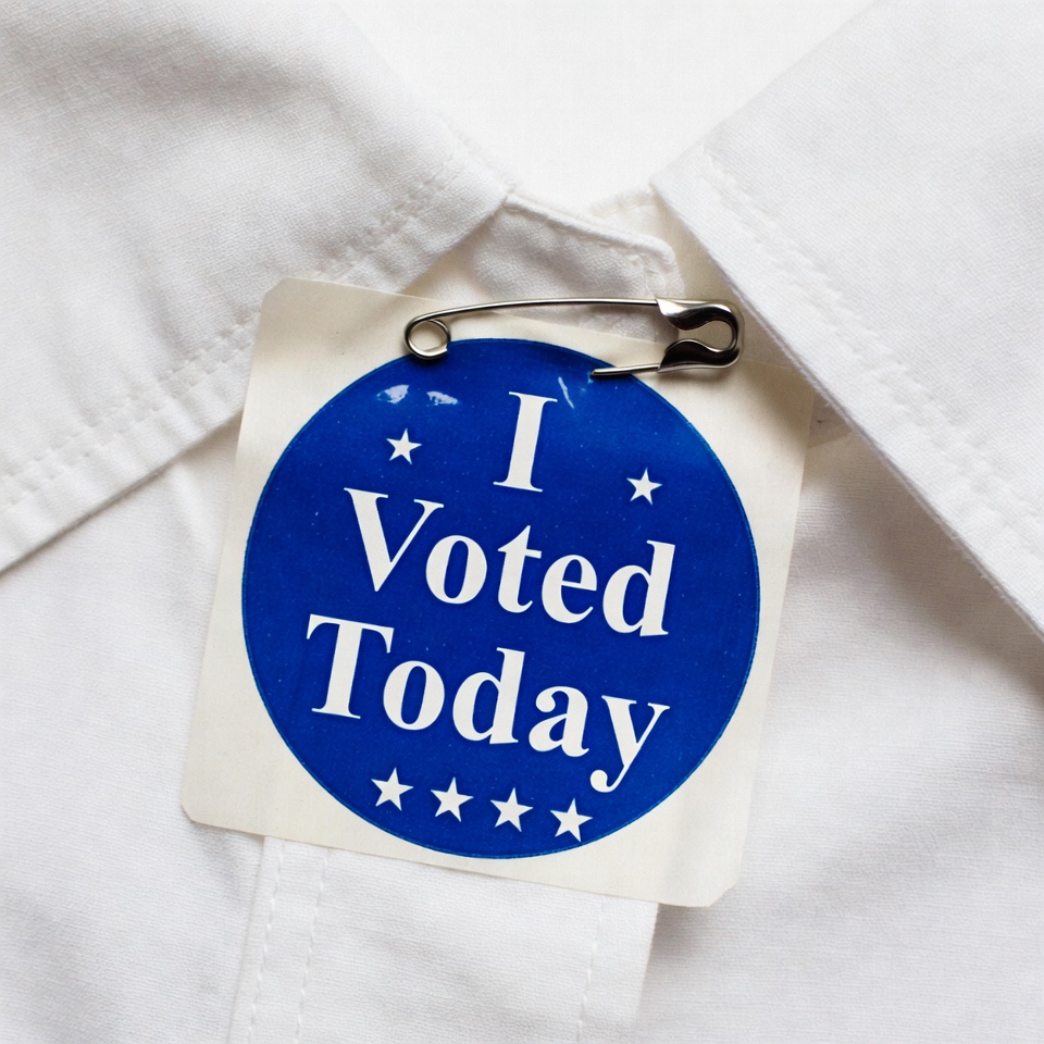 I Voted Today badge on white shirt I Voted Today badge on white shirt