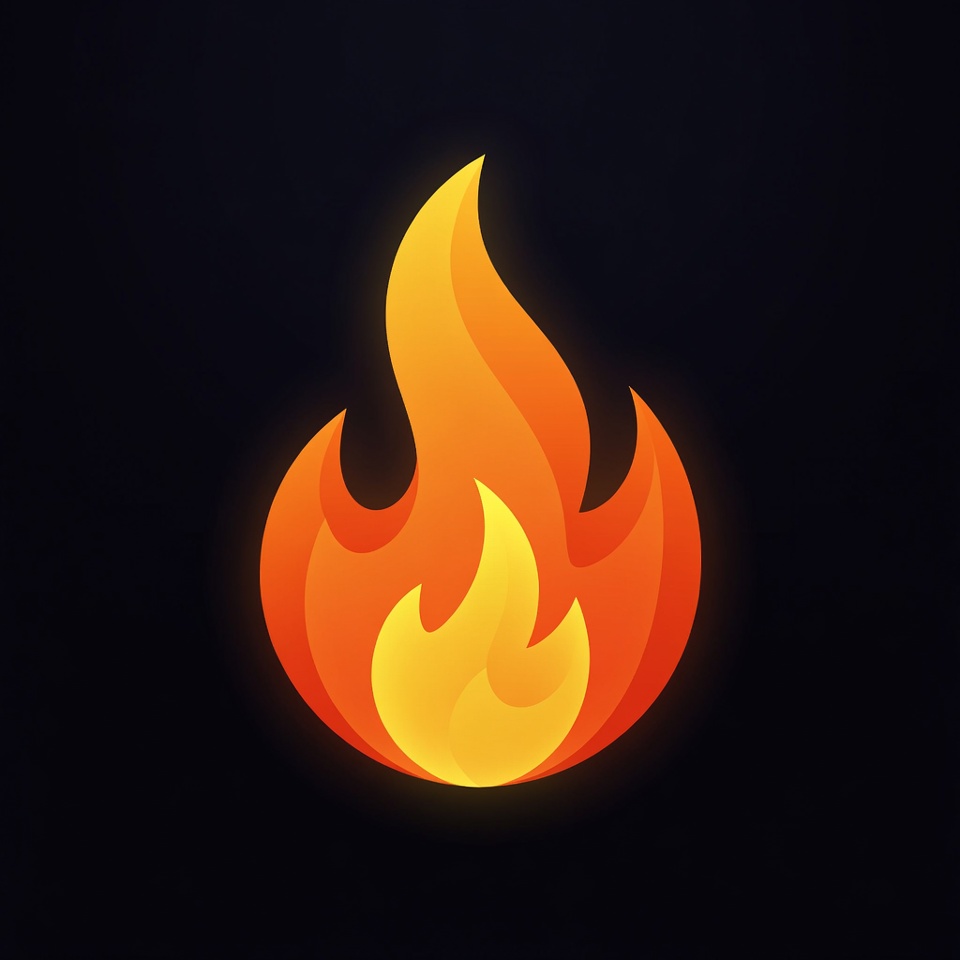 Fiery Flame Icon on Black Fiery Flame Icon on Black
