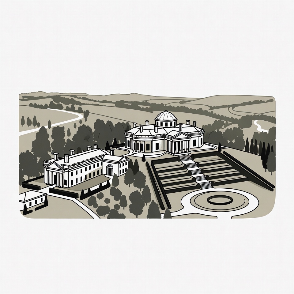 Grand Estate with Domed Mansion Illustration Grand Estate with Domed Mansion Illustration