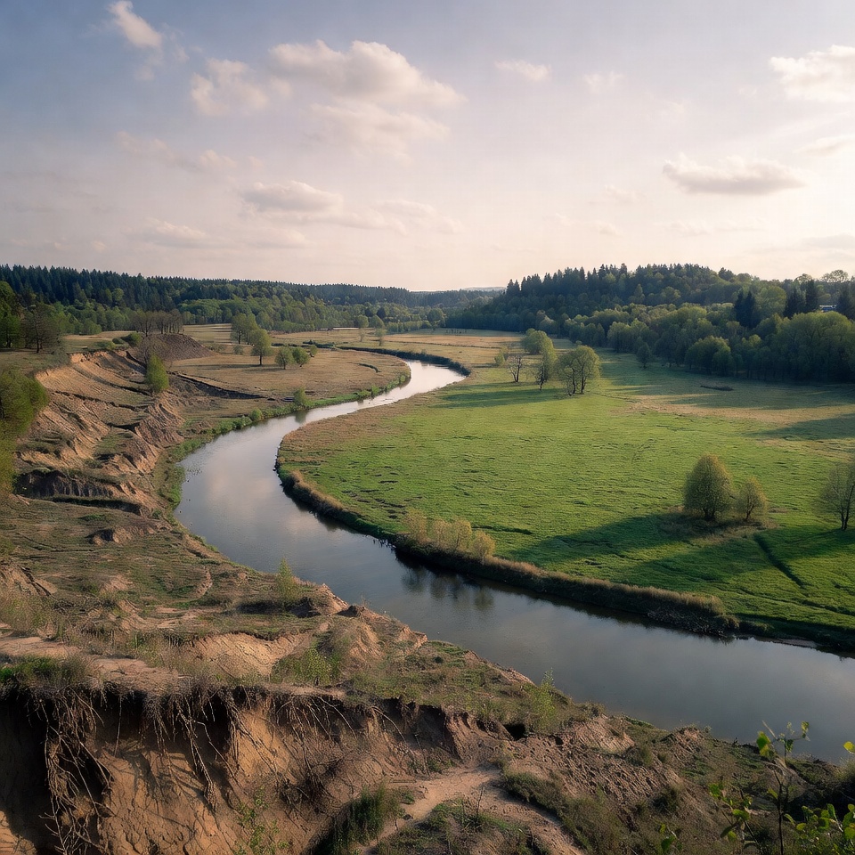 Winding River Through Green Meadows Winding River Through Green Meadows
