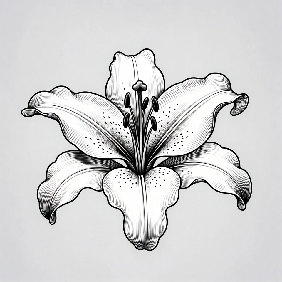 Black and White Lily Illustration Black and White Lily Illustration