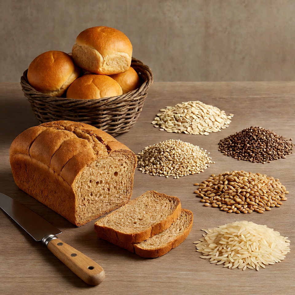 Sliced Bread with Grains and Rolls Sliced Bread with Grains and Rolls
