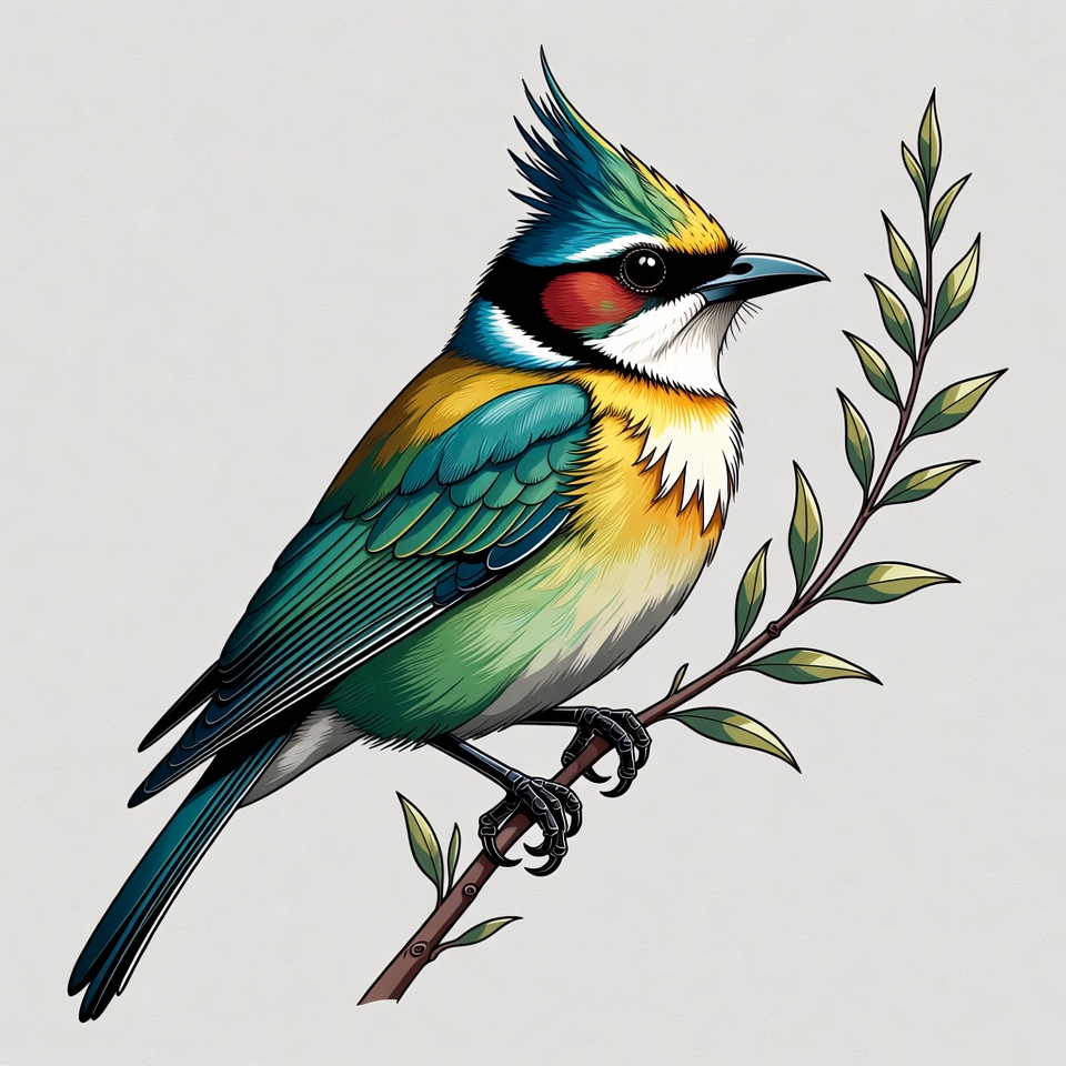 Colorful Crested Bird on Branch Colorful Crested Bird on Branch