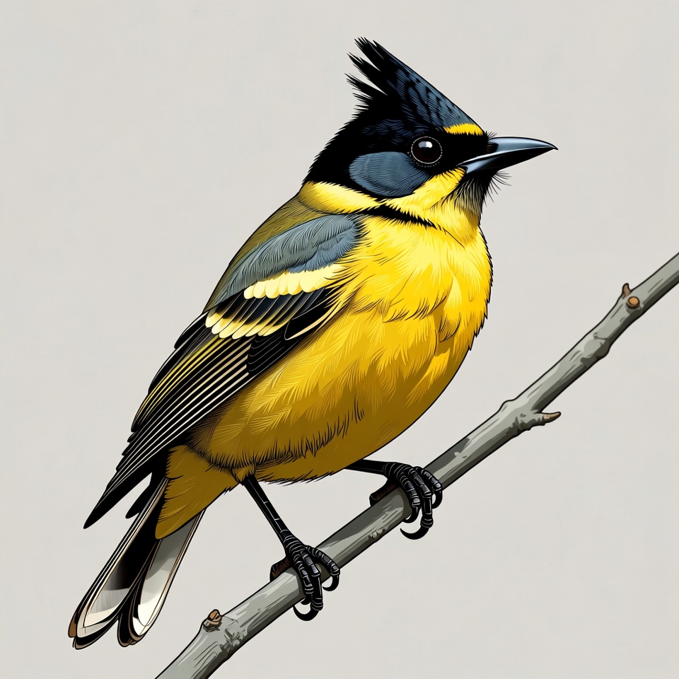 Crested black-headed oriole perched on branch Crested black-headed oriole perched on branch