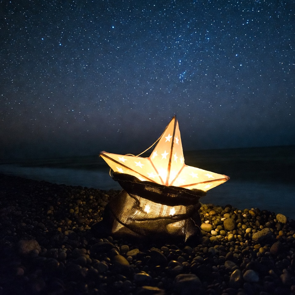 Origami Star Lantern on Beach Origami Star Lantern on Beach