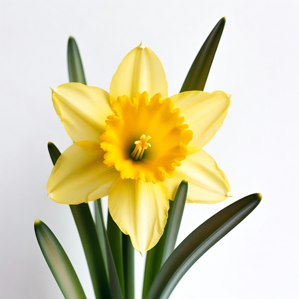 Yellow Daffodil Flower with Green Leaves Yellow Daffodil Flower with Green Leaves