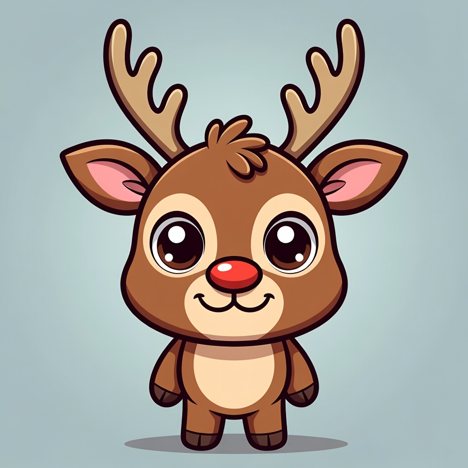 Cute Cartoon Reindeer with Red Nose Cute Cartoon Reindeer with Red Nose