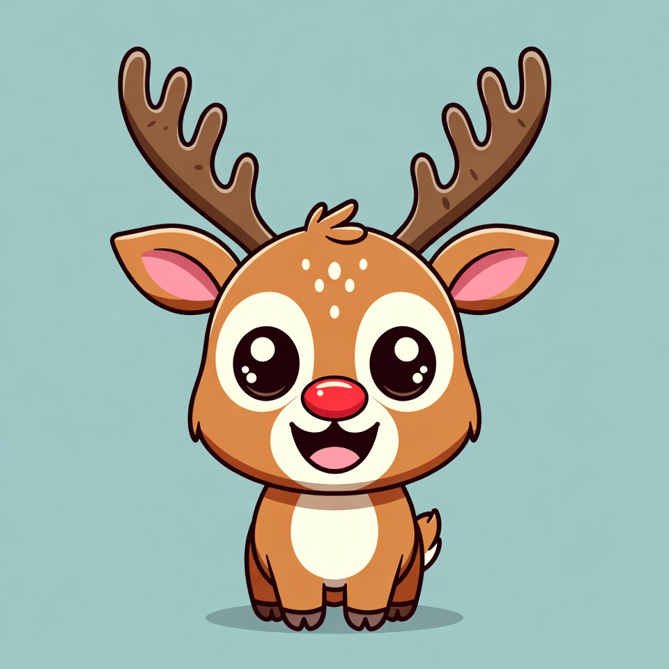 Cute Cartoon Reindeer with Red Nose Cute Cartoon Reindeer with Red Nose