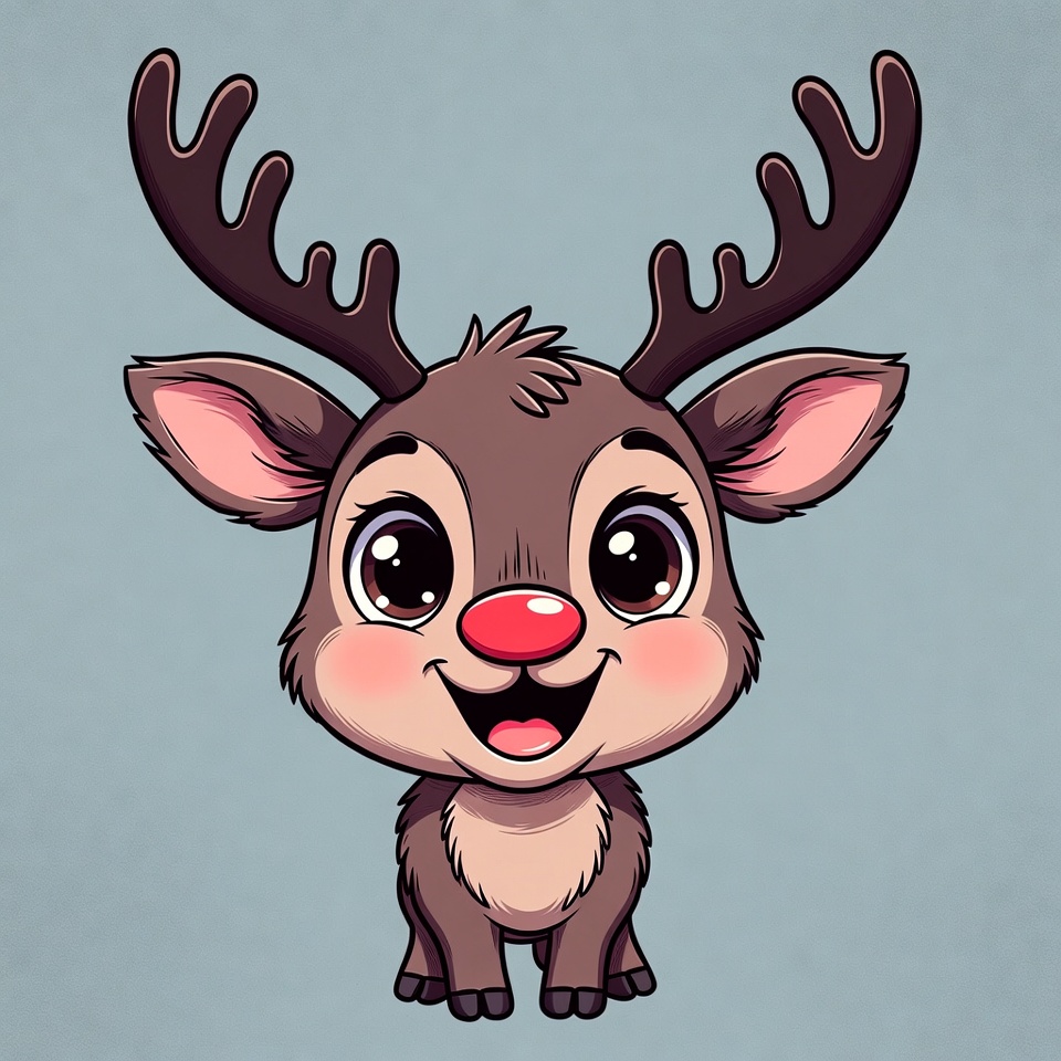 Cute Cartoon Reindeer with Red Nose Cute Cartoon Reindeer with Red Nose