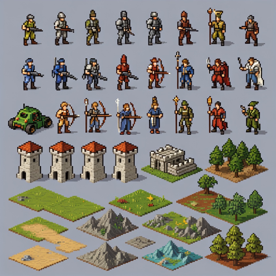 Pixel Art Fantasy Soldiers and Terrain Tileset Pixel Art Fantasy Soldiers and Terrain Tileset