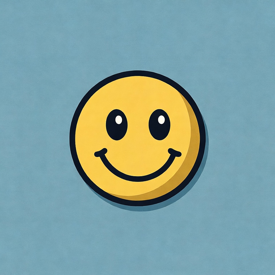 Smiling Yellow Emoticon on Blue Background Smiling Yellow Emoticon on Blue Background