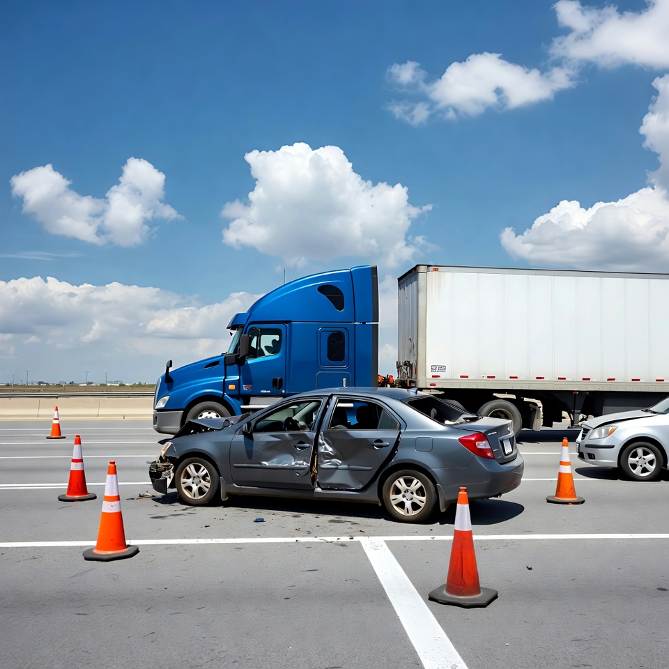 Car Crash with Blue Semi Truck Car Crash with Blue Semi Truck