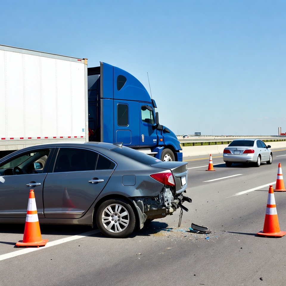Car Crash with Blue Semi Truck Car Crash with Blue Semi Truck