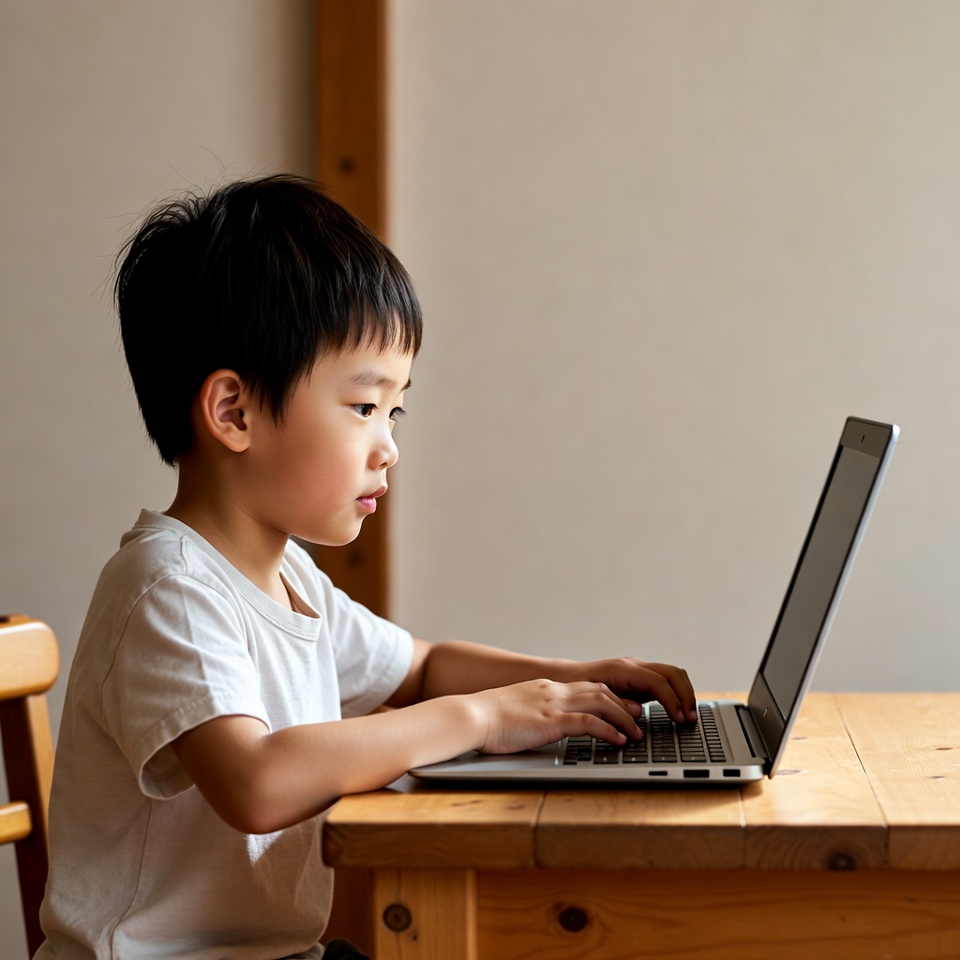 Asian boy using laptop Asian boy using laptop
