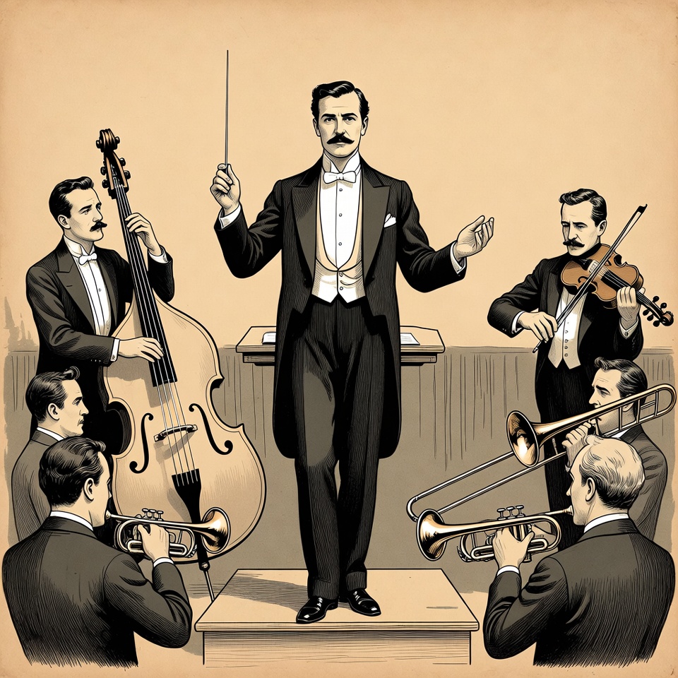 Conductor leading orchestra musicians Conductor leading orchestra musicians