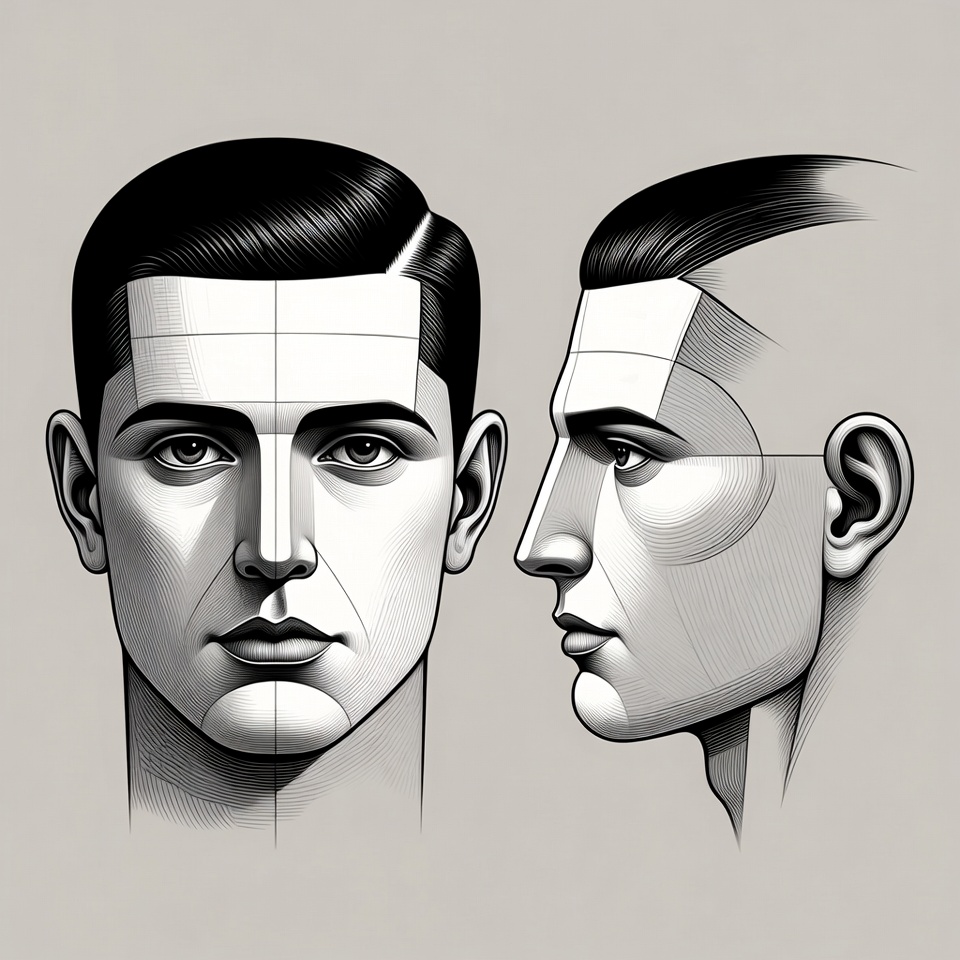 Man's Face Front and Profile Drawing Man's Face Front and Profile Drawing