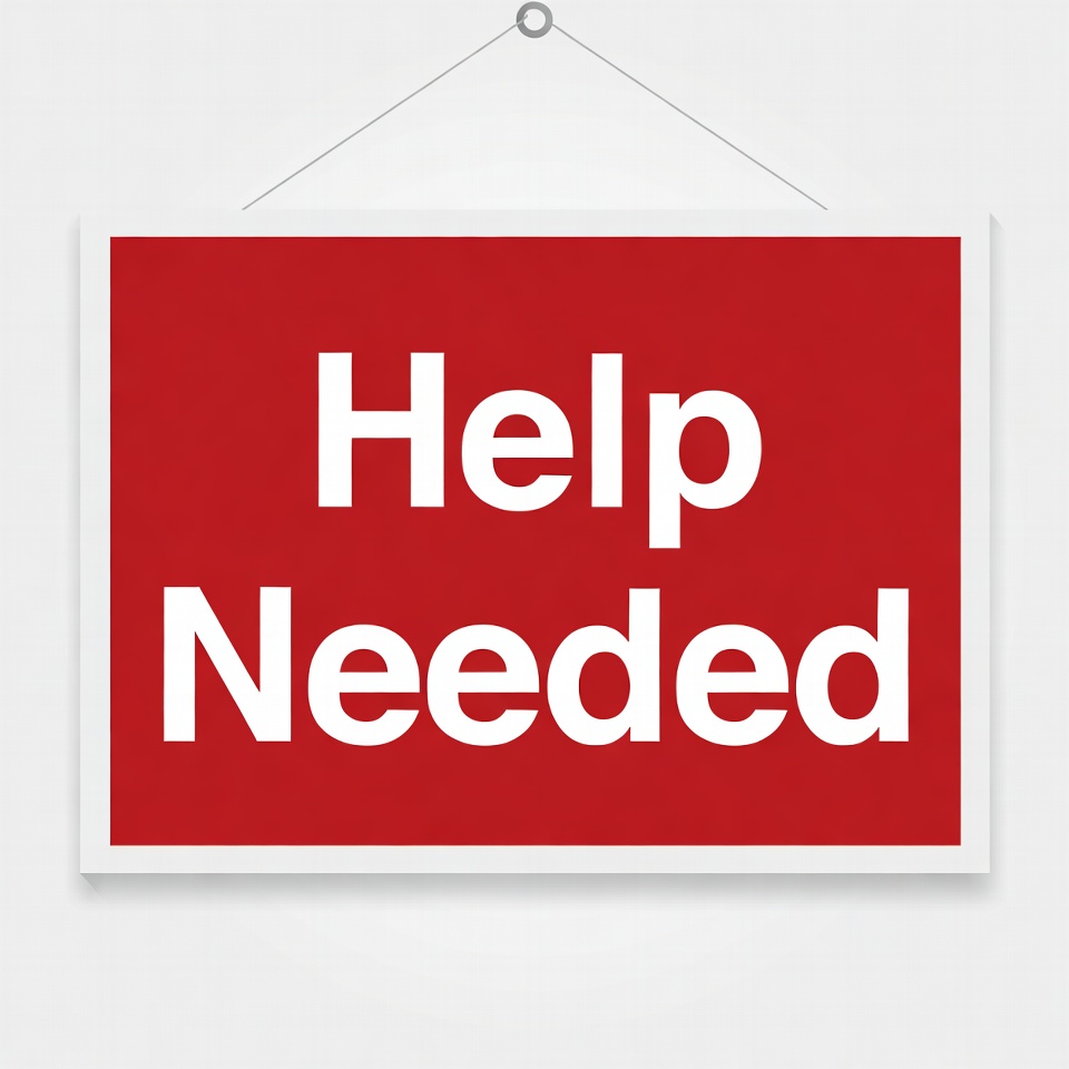 Help Needed Sign Hanging Help Needed Sign Hanging