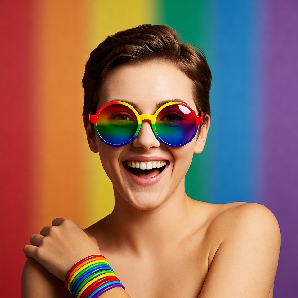 Woman in Rainbow Glasses Smiling Woman in Rainbow Glasses Smiling