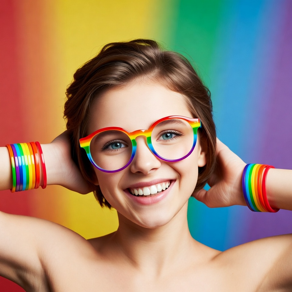 Smiling girl in rainbow glasses Smiling girl in rainbow glasses