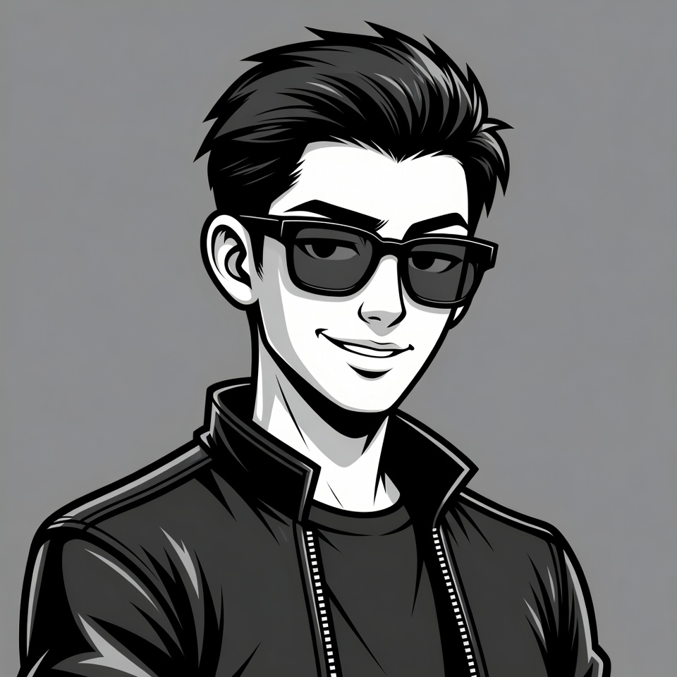 Asian man in sunglasses and leather jacket Asian man in sunglasses and leather jacket