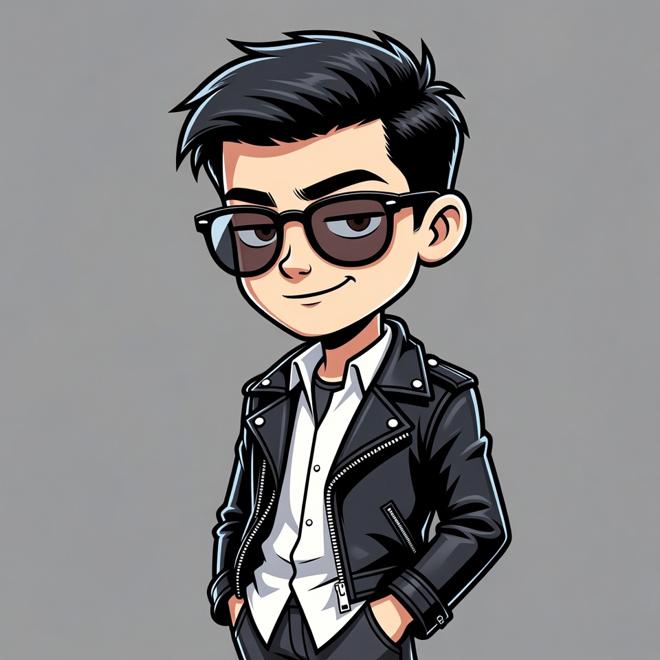 Cartoon Asian man in leather jacket Cartoon Asian man in leather jacket