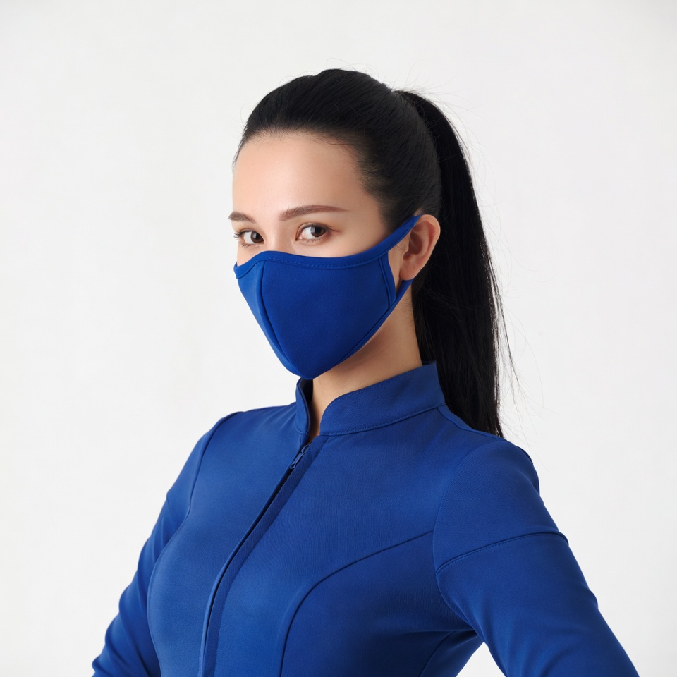Asian woman wearing blue face mask Asian woman wearing blue face mask