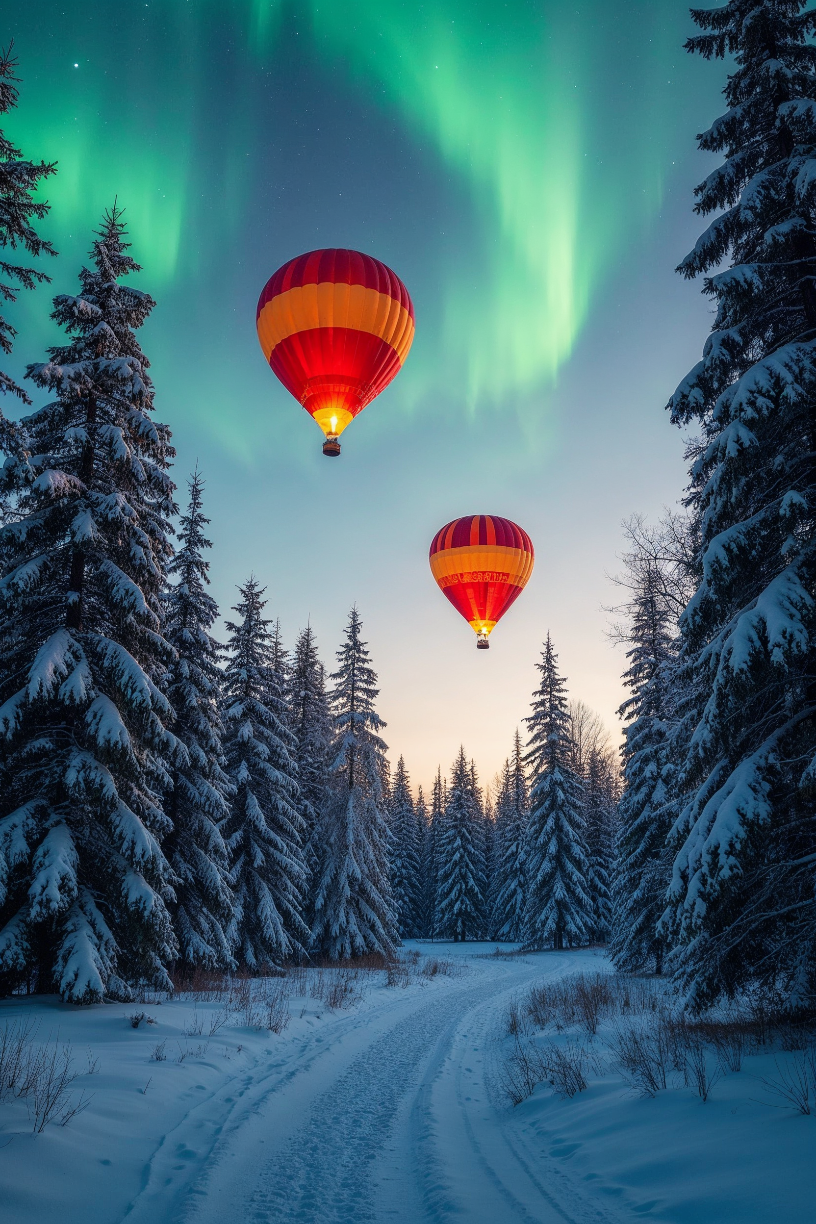 Hot Air Balloons under Northern Lights Hot Air Balloons under Northern Lights