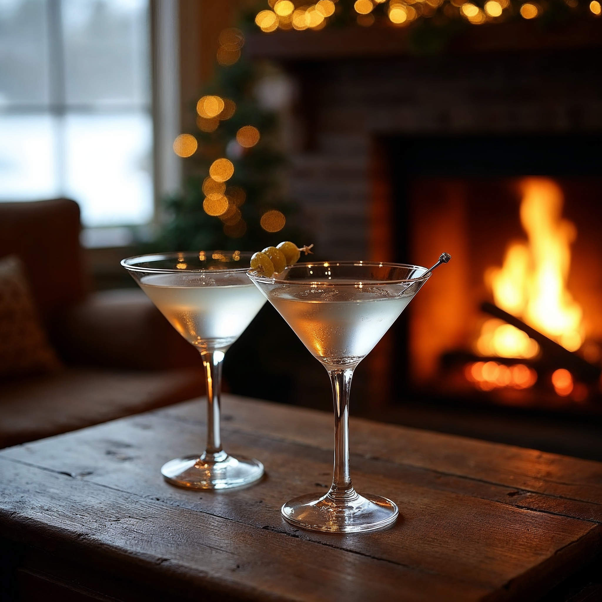 Two Martini Glasses by Fireplace Two Martini Glasses by Fireplace