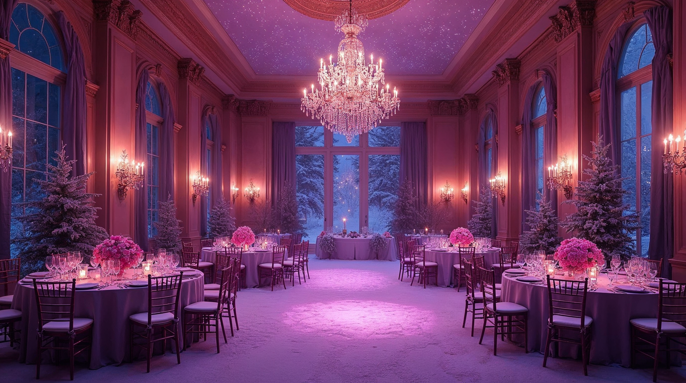Pink Ballroom Wedding Venue with Chandeliers Pink Ballroom Wedding Venue with Chandeliers