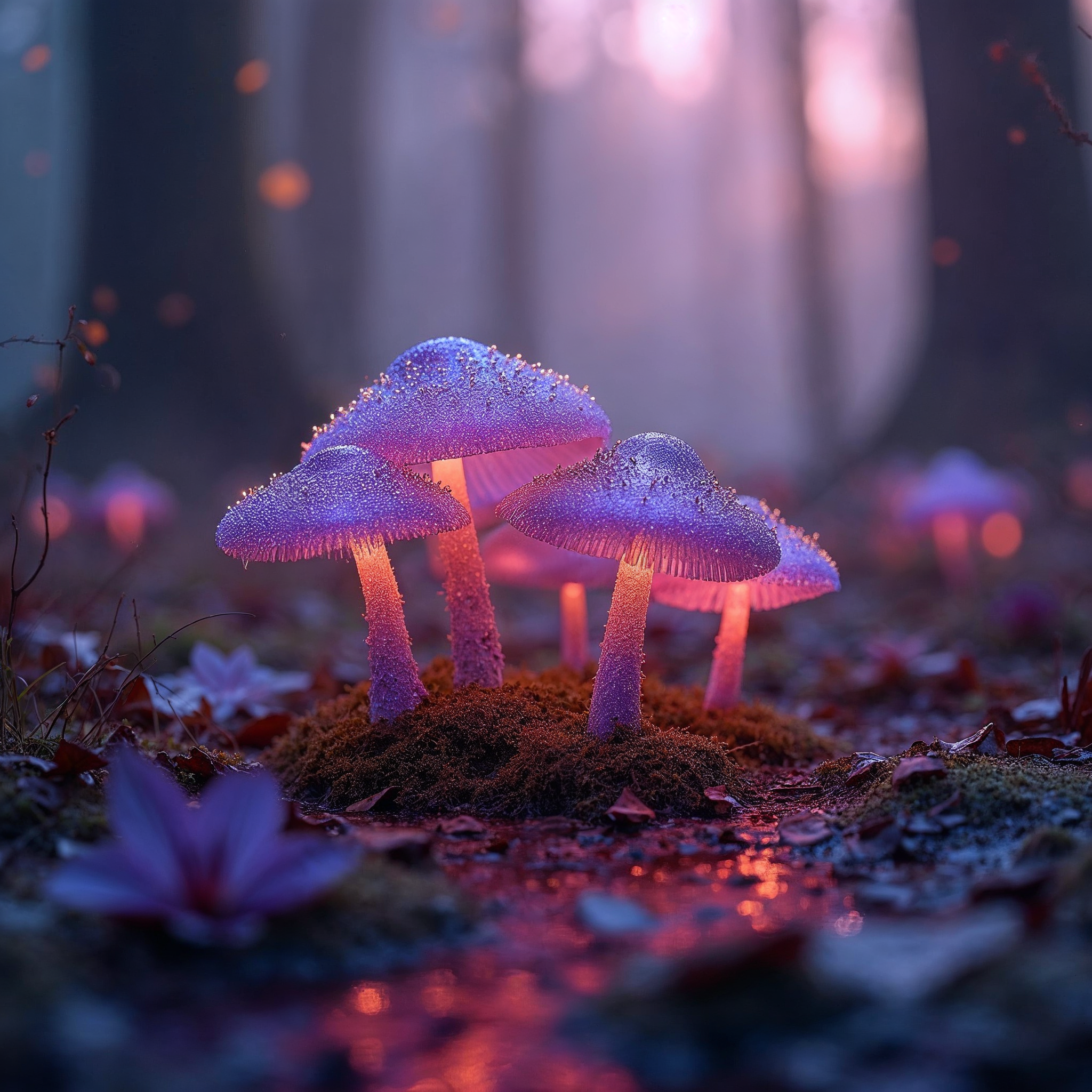 Glowing Purple Mushrooms in Forest Glowing Purple Mushrooms in Forest