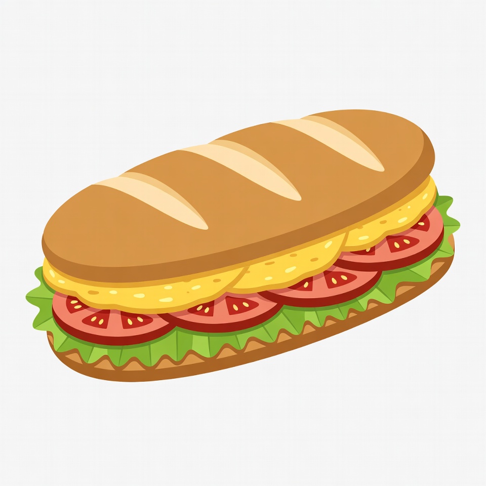Egg and Tomato Sub Sandwich Illustration Egg and Tomato Sub Sandwich Illustration