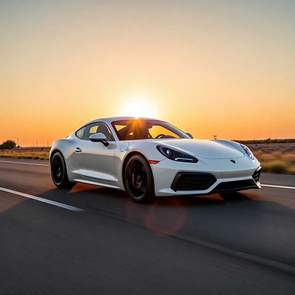 White Porsche 911 on Sunset Road White Porsche 911 on Sunset Road