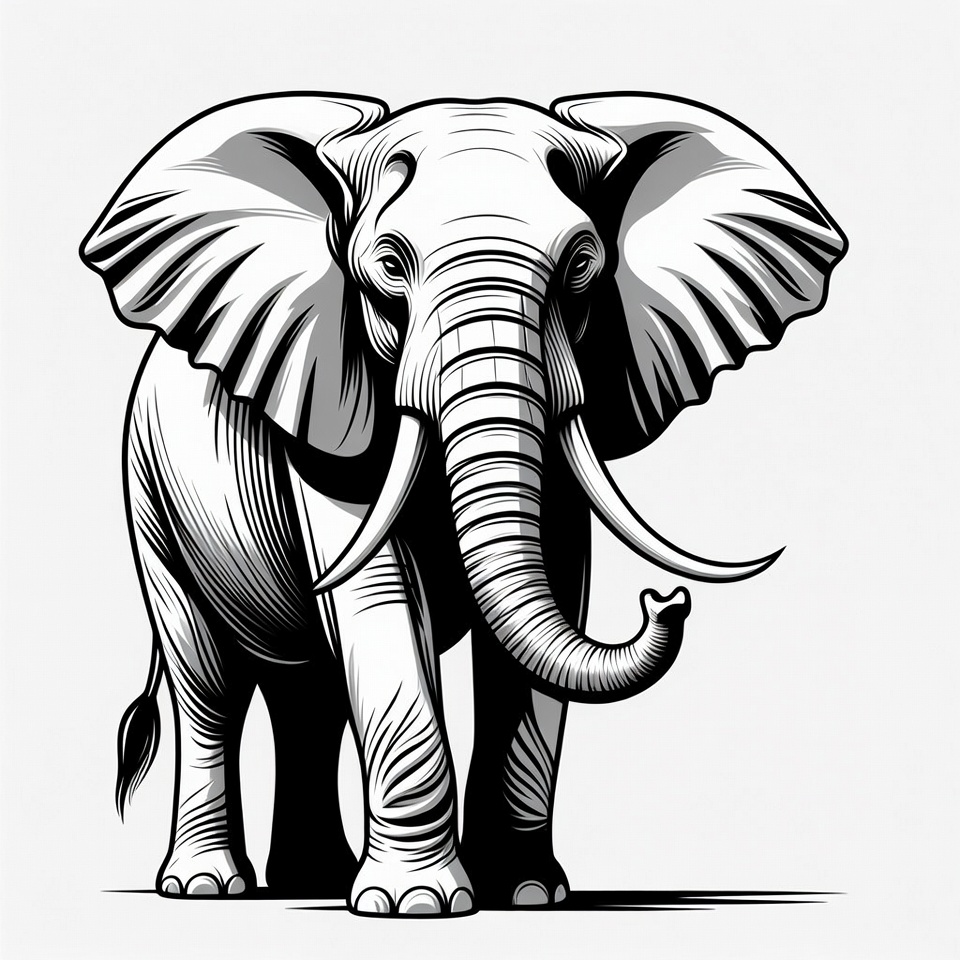 Black and white elephant illustration Black and white elephant illustration