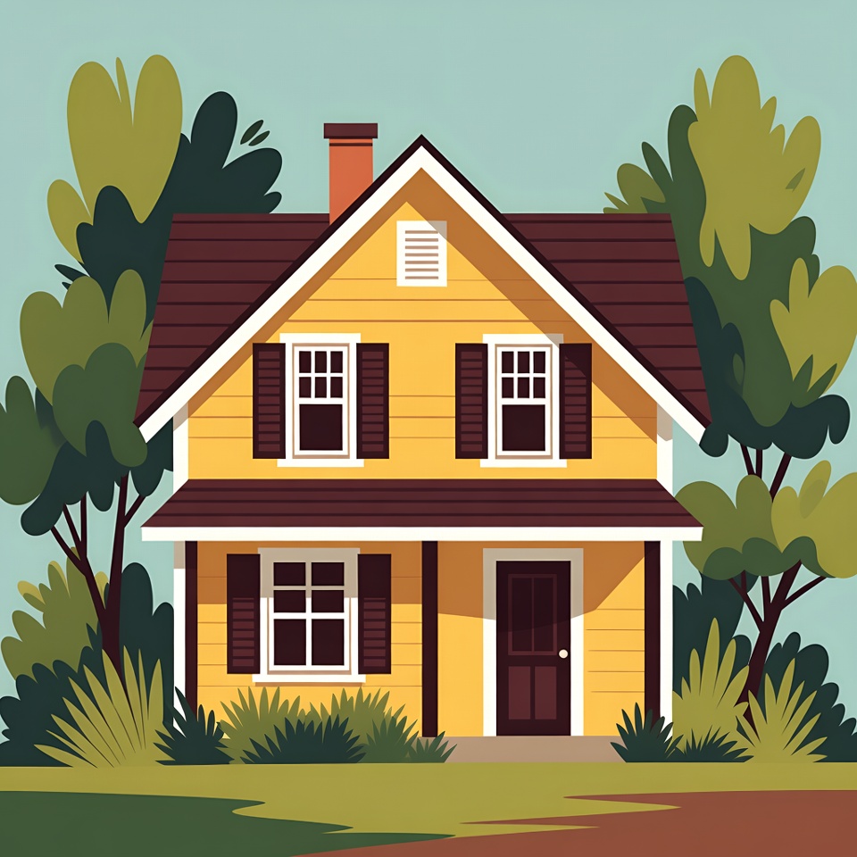 Yellow house with trees illustration Yellow house with trees illustration