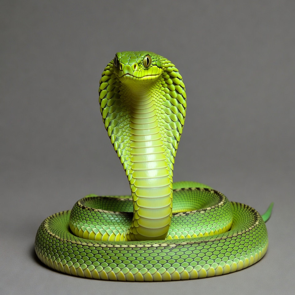 Green cobra snake hood raised Green cobra snake hood raised