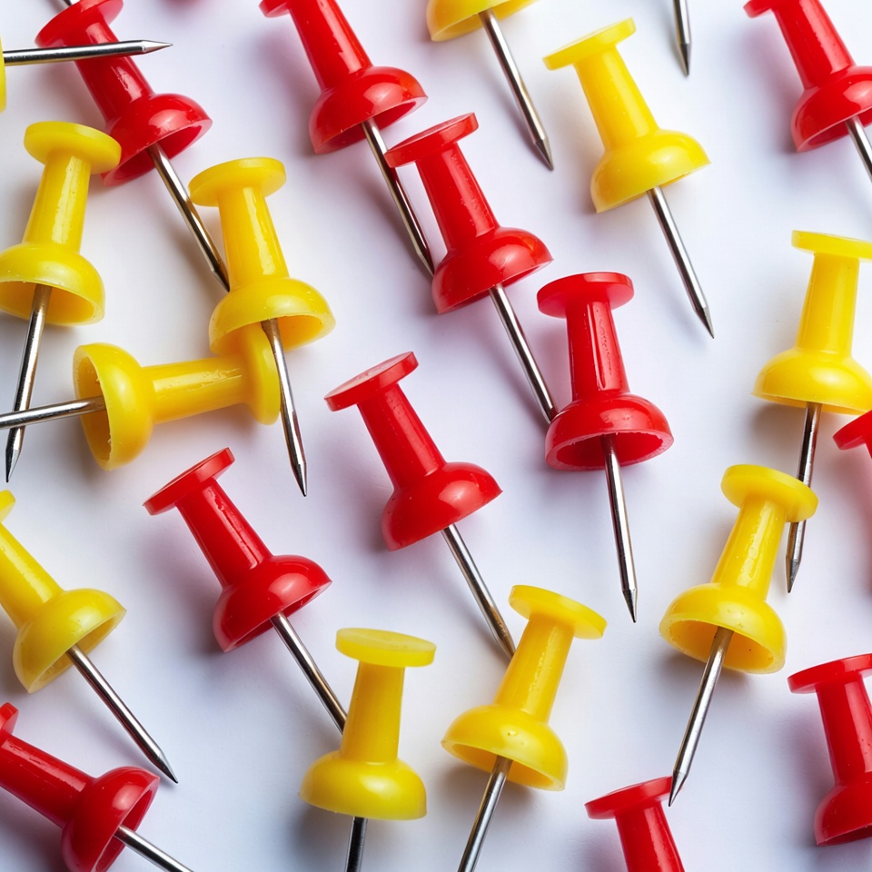 Red and Yellow Push Pins Scattered Red and Yellow Push Pins Scattered