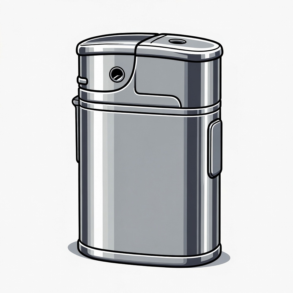 Silver flip-top lighter illustration Silver flip-top lighter illustration