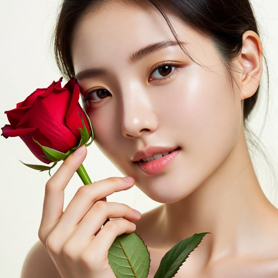Asian woman holding red rose Asian woman holding red rose