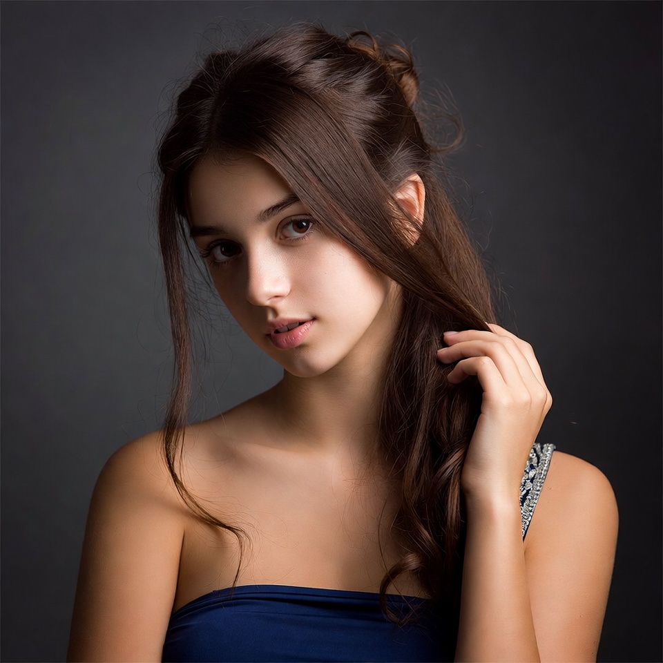 Young woman touching hair closeup Young woman touching hair closeup