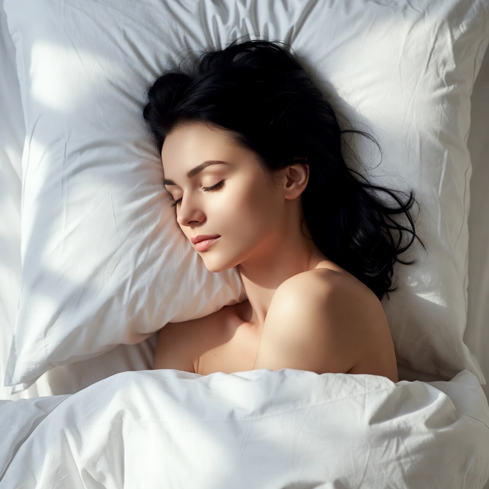 Beautiful woman sleeping nude in bed Beautiful woman sleeping nude in bed