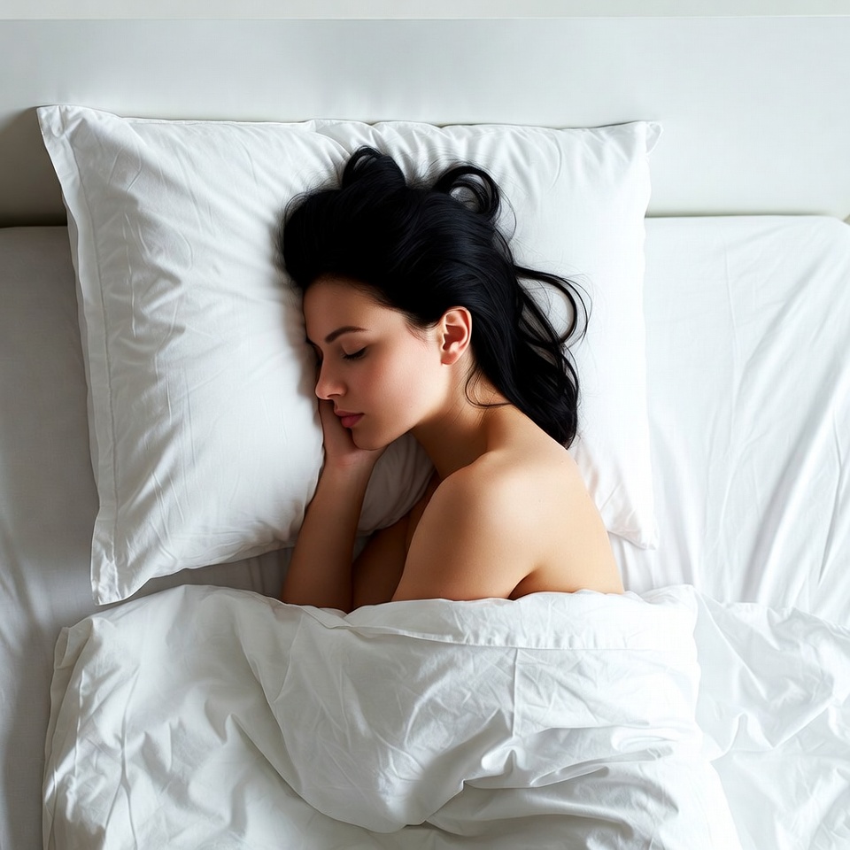 Woman sleeping nude in white bed Woman sleeping nude in white bed