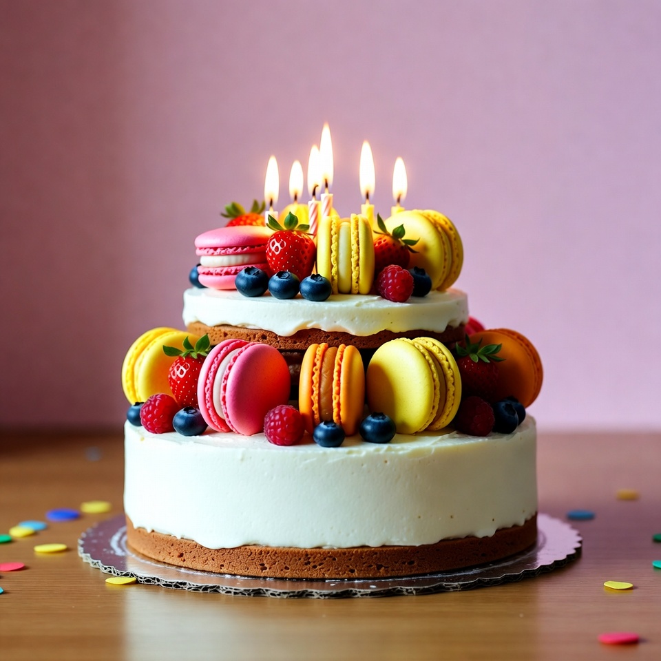 Macaron Birthday Cake with Candles Macaron Birthday Cake with Candles