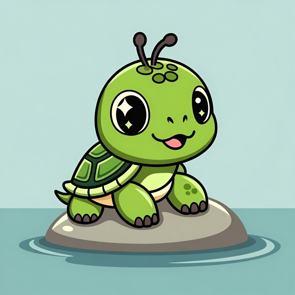 Cute cartoon baby turtle on rock Cute cartoon baby turtle on rock