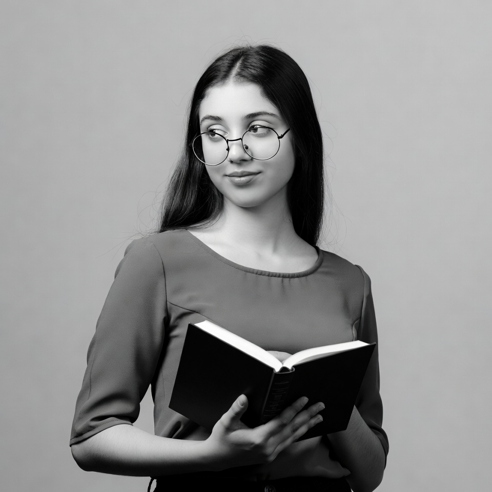 Young woman reading open book Young woman reading open book
