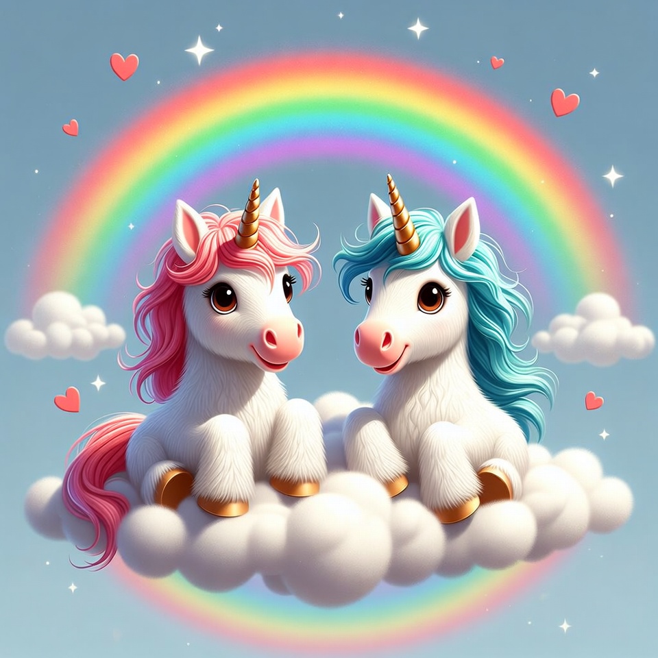 Pink and Blue Unicorns on Cloud Pink and Blue Unicorns on Cloud