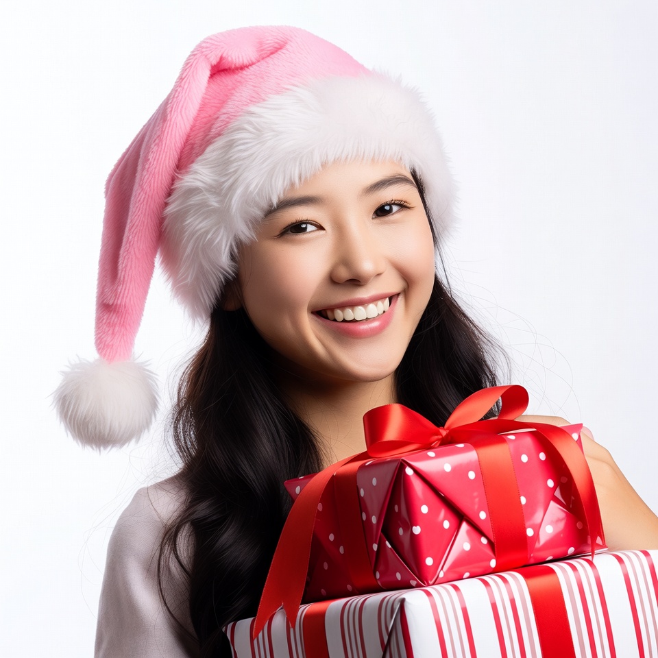 Asian woman holding Christmas gifts Asian woman holding Christmas gifts