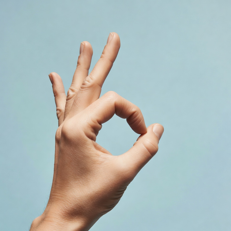 OK hand gesture on blue background OK hand gesture on blue background