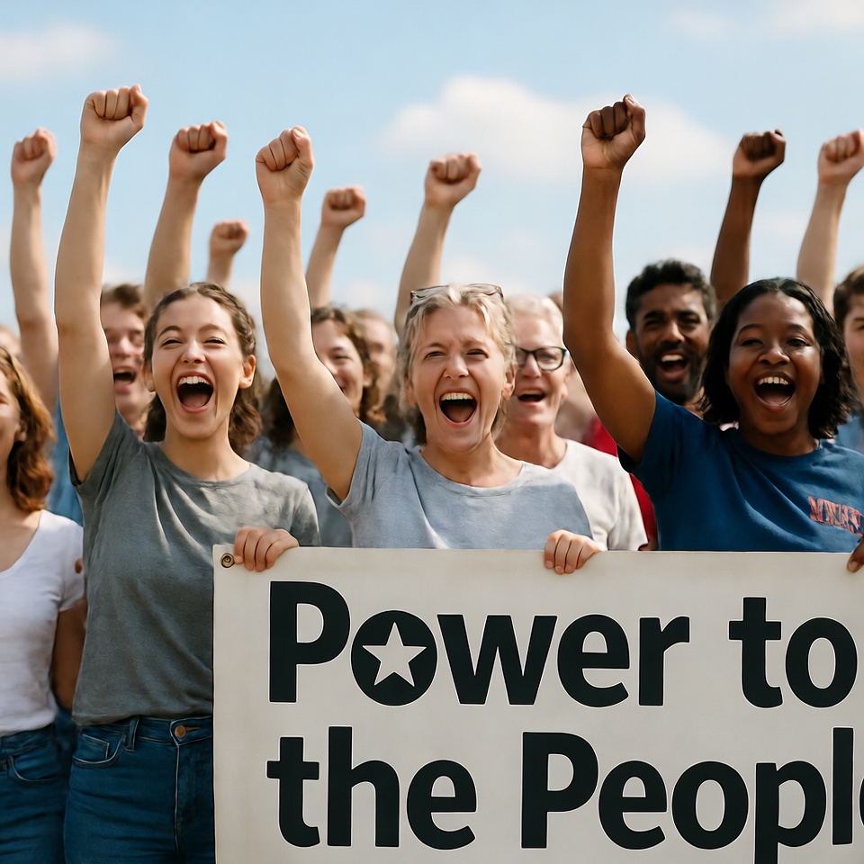 Diverse group holding Power to the People sign Diverse group holding Power to the People sign