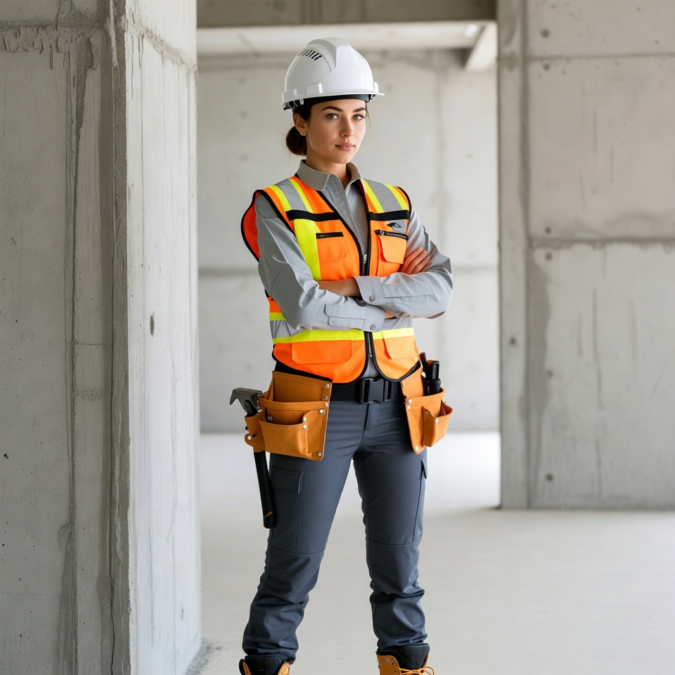 Female construction worker in safety gear Female construction worker in safety gear